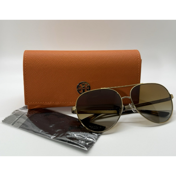 TORY BURCH Aviator Sunglasses‎ TY6078 Gold Metal Polarized Brown Lens w/Hardcase - Picture 1 of 10